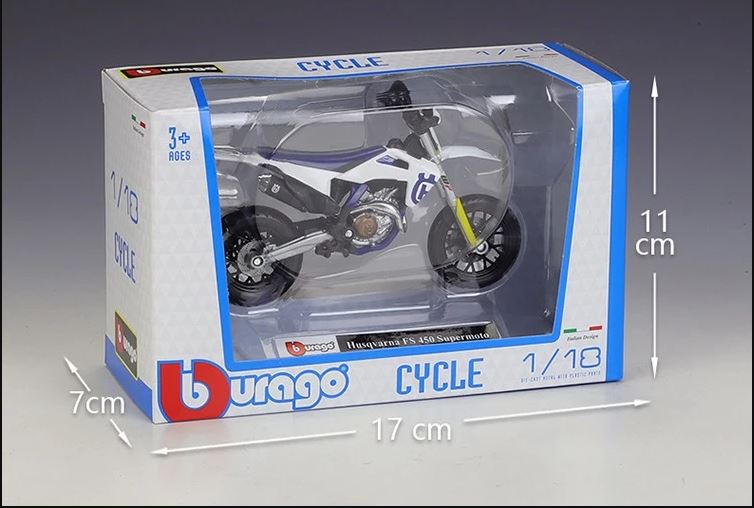 Modellino moto scala 1:18 Burago HUSQVARNA FS 450 SUPERMOTO motor bike  diecast - Arcadia Modellismo